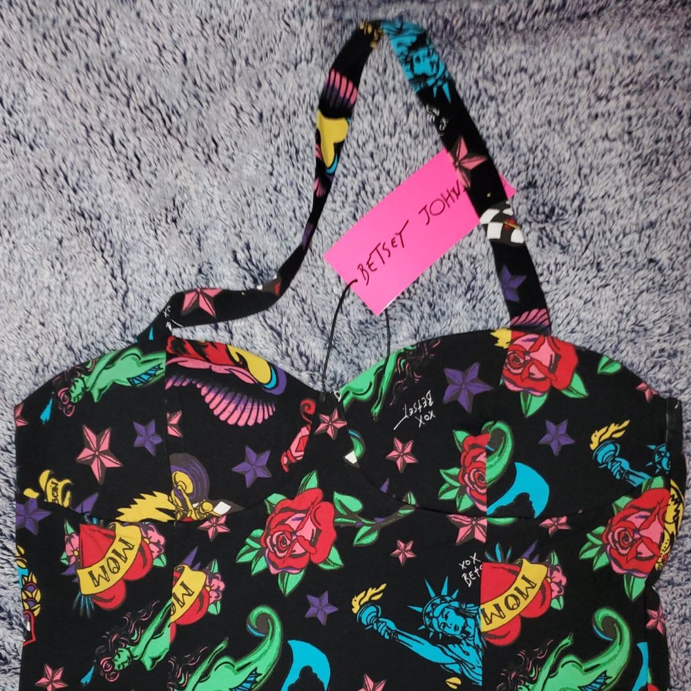 Betsey Johnson 80th Bash Tattoo Sweetheart Halter Trapeze Dress, Size XXL NWT - Picture 6 of 7